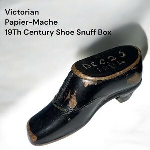 Antique Black Papier-Mache Shoe Snuff Box